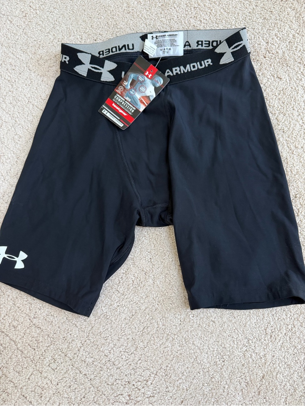 NWT Under Armour Black Performance Compression Shorts with Gray Logo